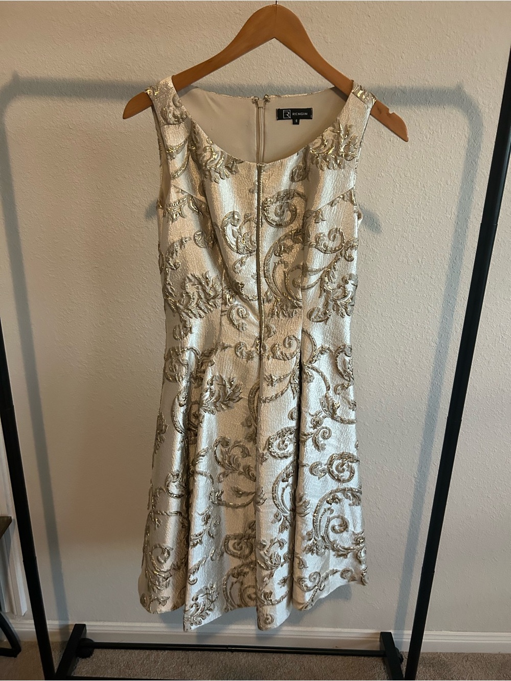 Gold-Embossed Cocktail Dress